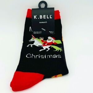 NWT! K. Bell Santa Riding a Unicorn "Merry Christmas" Women's Crew Socks